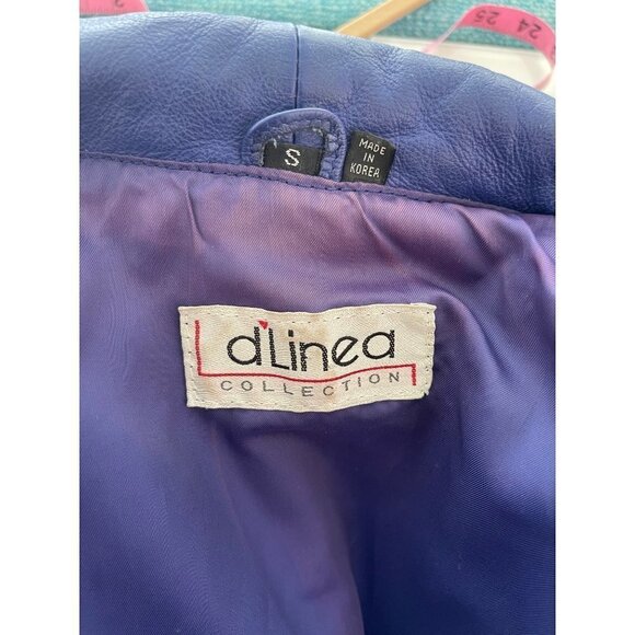 d'Linea Womens Leather Jacket Blue Size Small Vintage Oversized Made In Korea - Picture 12 of 13